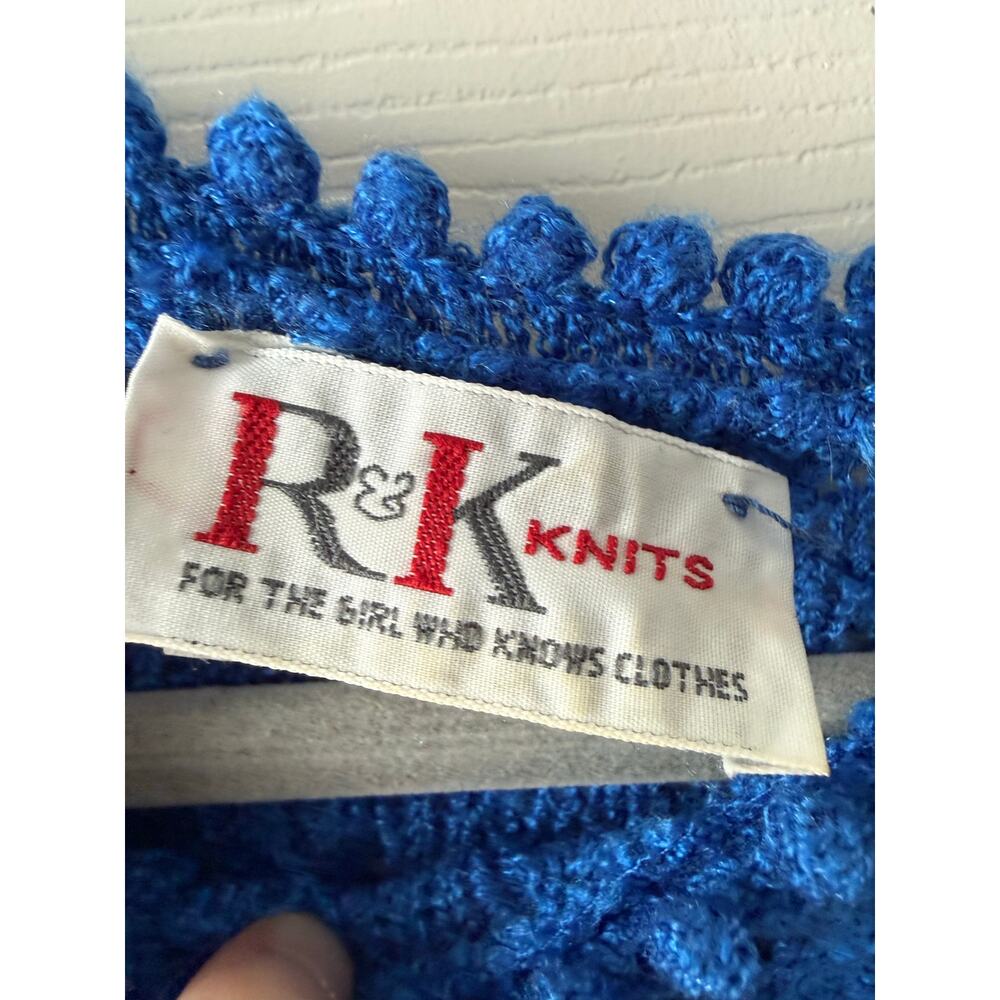 Vintage R&K Knits Sapphire Blue Textured Sweater 70s 80s Cropped Fit Est Size S - Picture 7 of 8